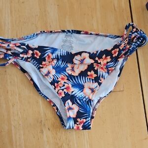 PINK Victoria's Secret Navy Floral Bikini Bottom with Peach Accents
